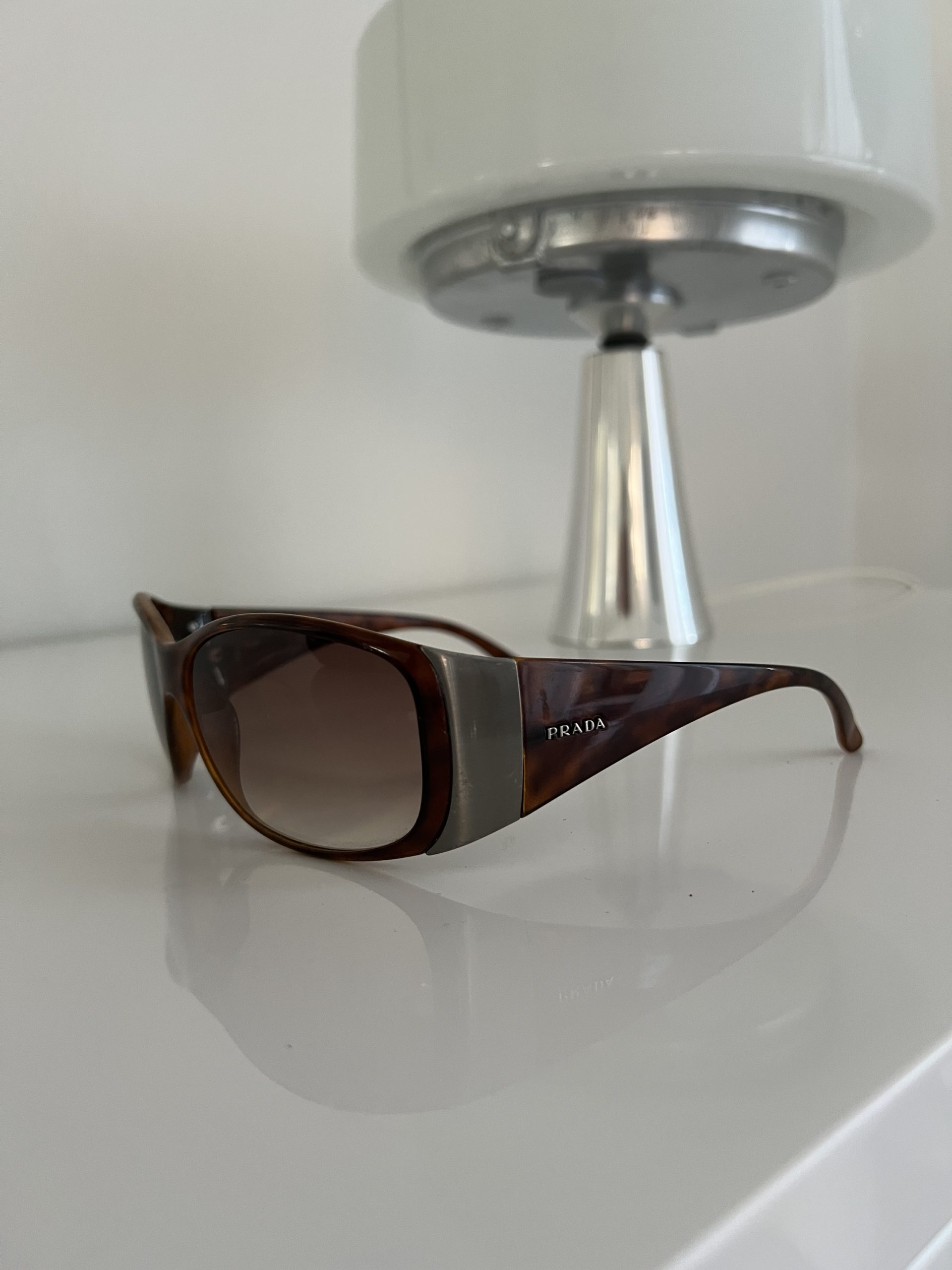 Prada Vintage Shield Sunglasses - Tortoise Shell Frame - Y2K Aesthetic - Image 2