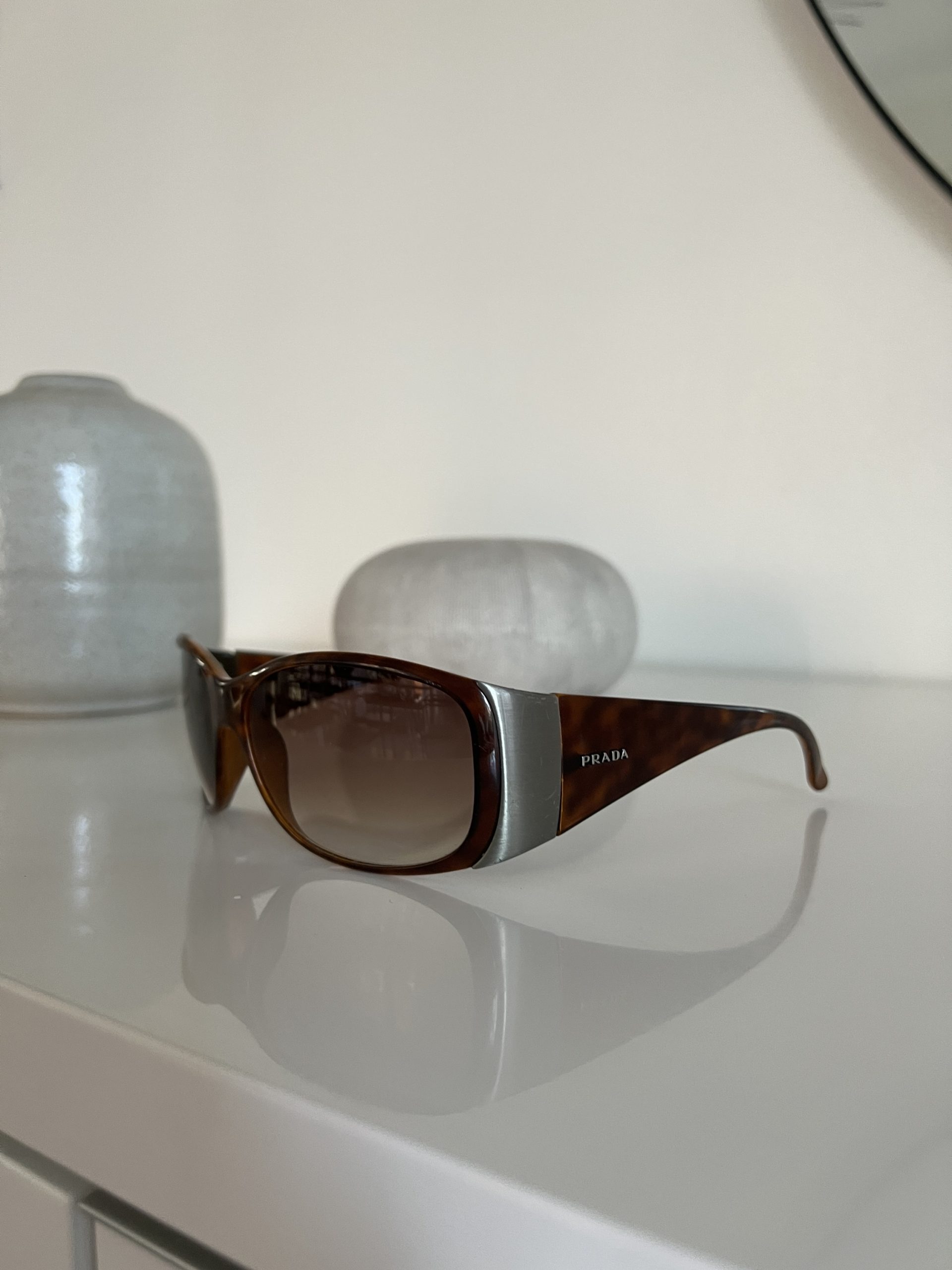 Prada Vintage Shield Sunglasses - Tortoise Shell Frame - Y2K Aesthetic - Image 6