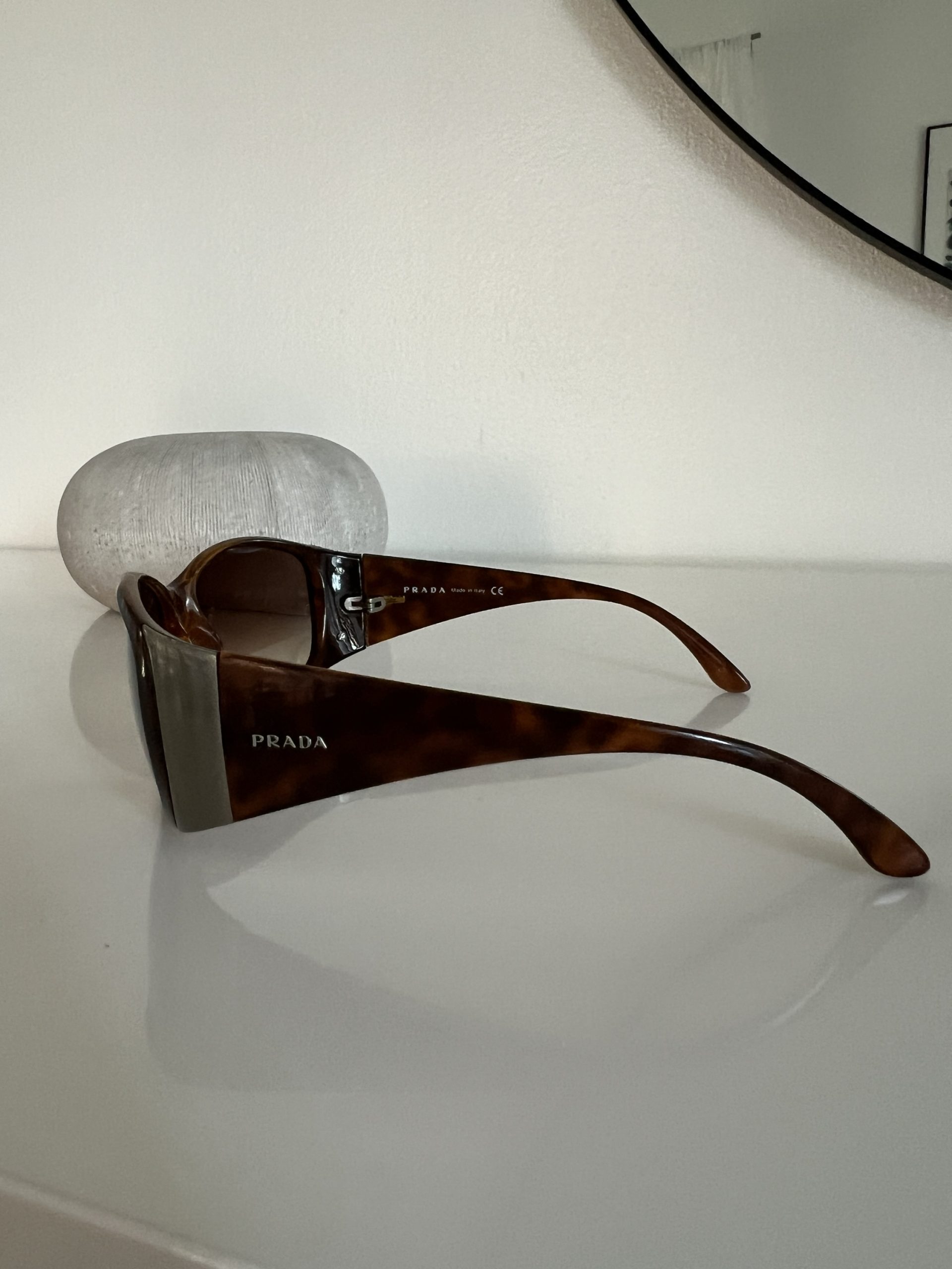 Prada Vintage Shield Sunglasses - Tortoise Shell Frame - Y2K Aesthetic - Image 10
