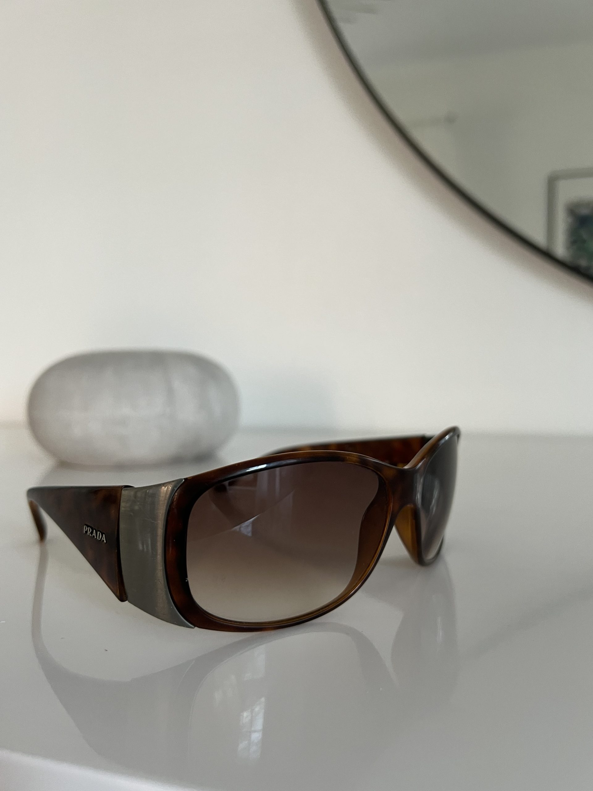 Prada Vintage Shield Sunglasses - Tortoise Shell Frame - Y2K Aesthetic - Image 9