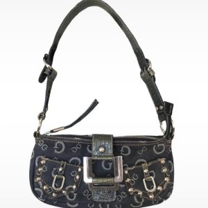 Guess Monogram Shoulder Bag - Y2K Denim & Croc Effect Style