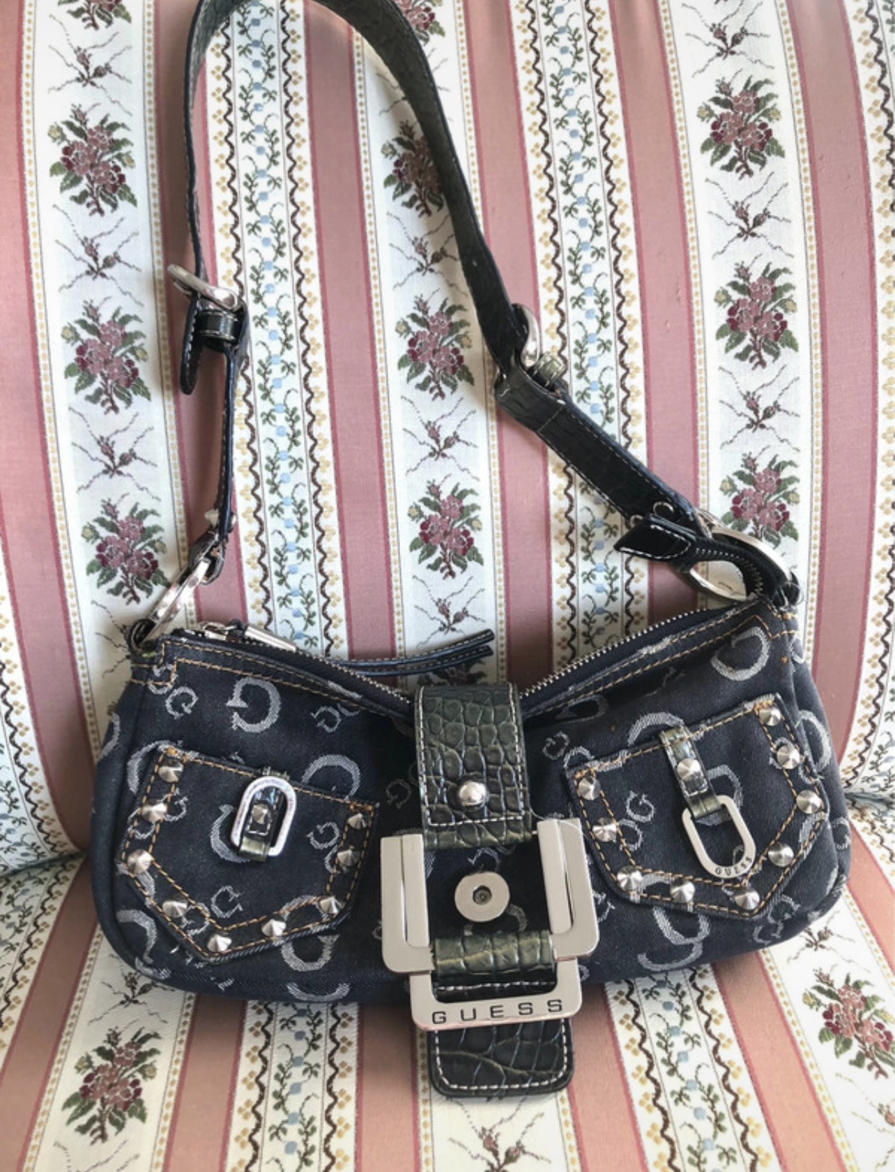 Guess Monogram Shoulder Bag - Y2K Denim & Croc Effect Style - Image 7