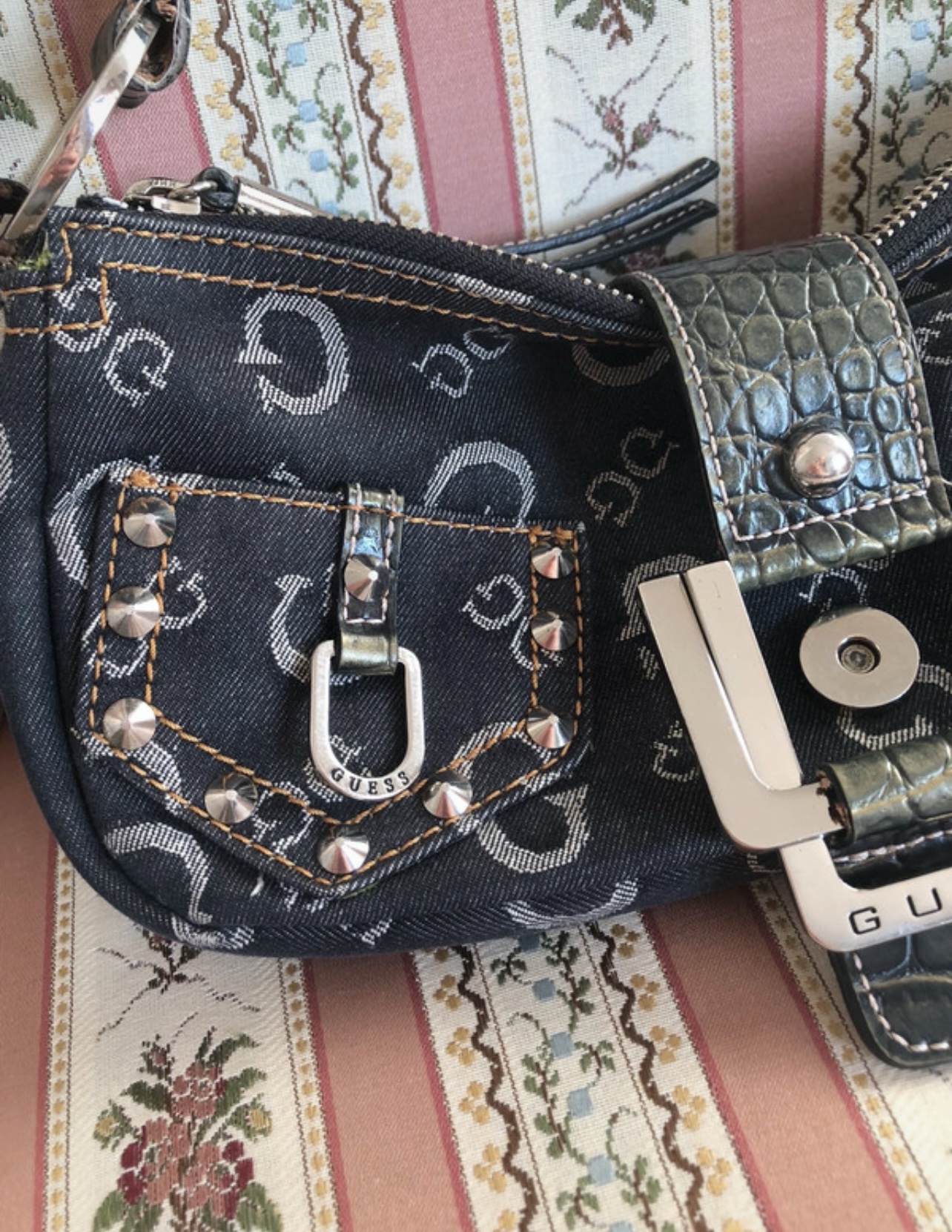 Guess Monogram Shoulder Bag - Y2K Denim & Croc Effect Style - Image 6