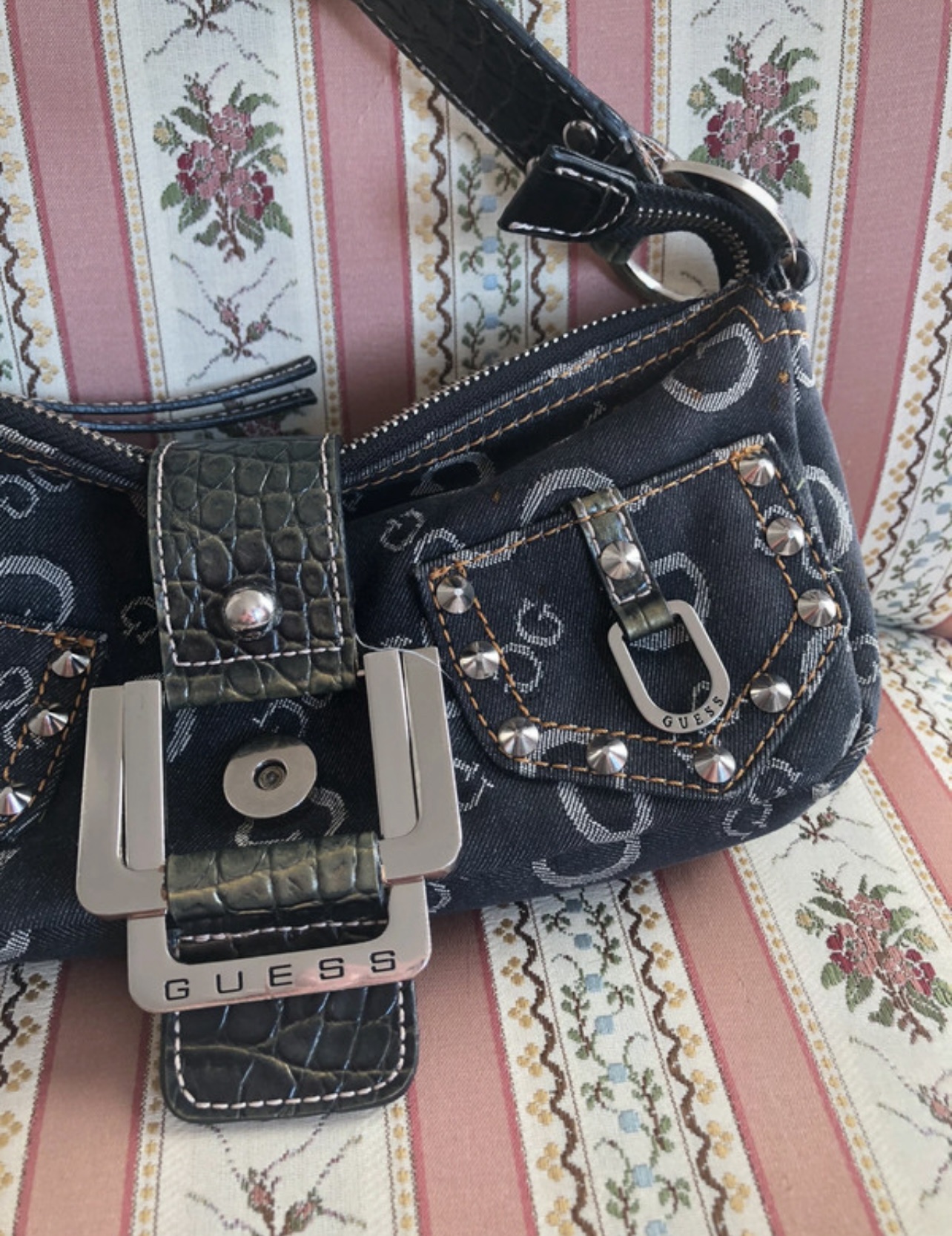 Guess Monogram Shoulder Bag - Y2K Denim & Croc Effect Style - Image 5