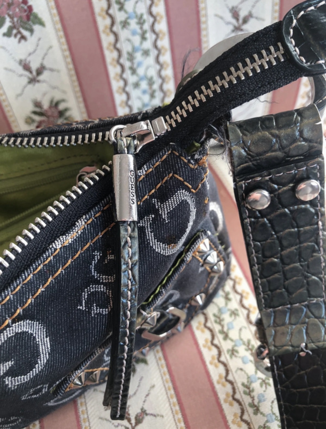Guess Monogram Shoulder Bag - Y2K Denim & Croc Effect Style - Image 4