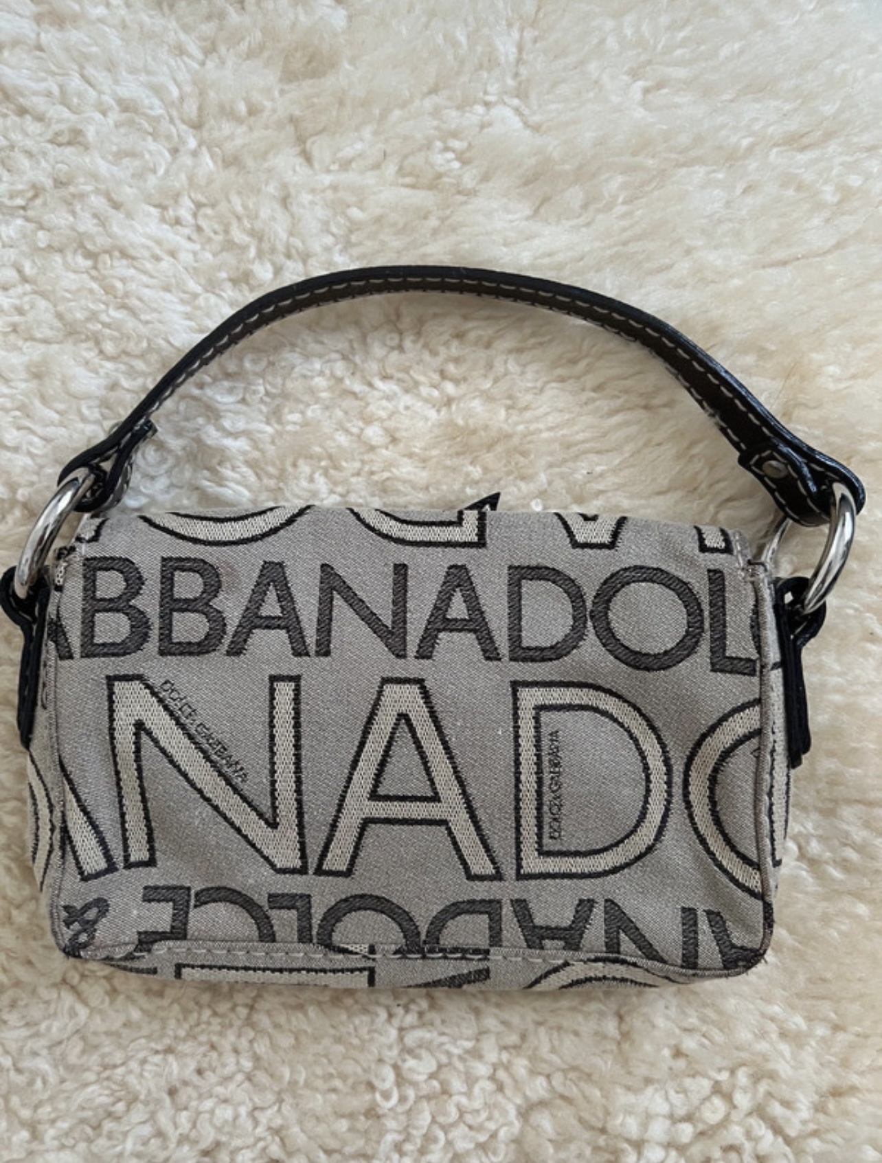Dolce & Gabbana Logo Print Canvas Shoulder Bag - Grey & Black - Image 4