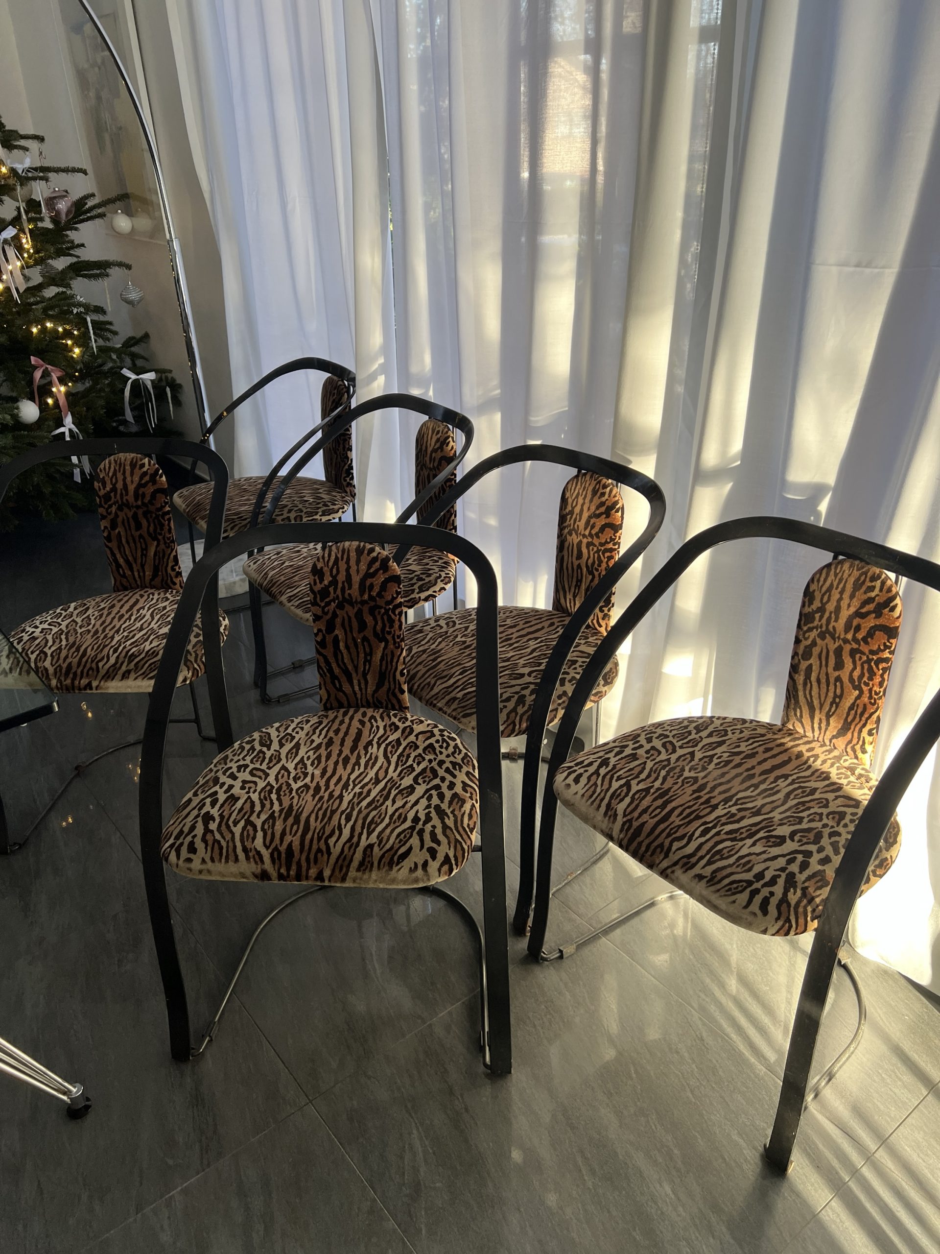 Leopard Print Side Chairs with Black Metal Frames - Image 5