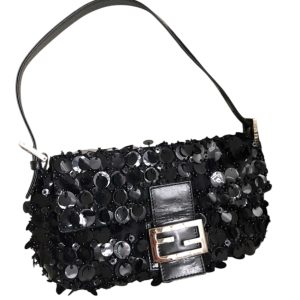 Fendi Baguette Sequin Embroidery Bag - Black & Silver