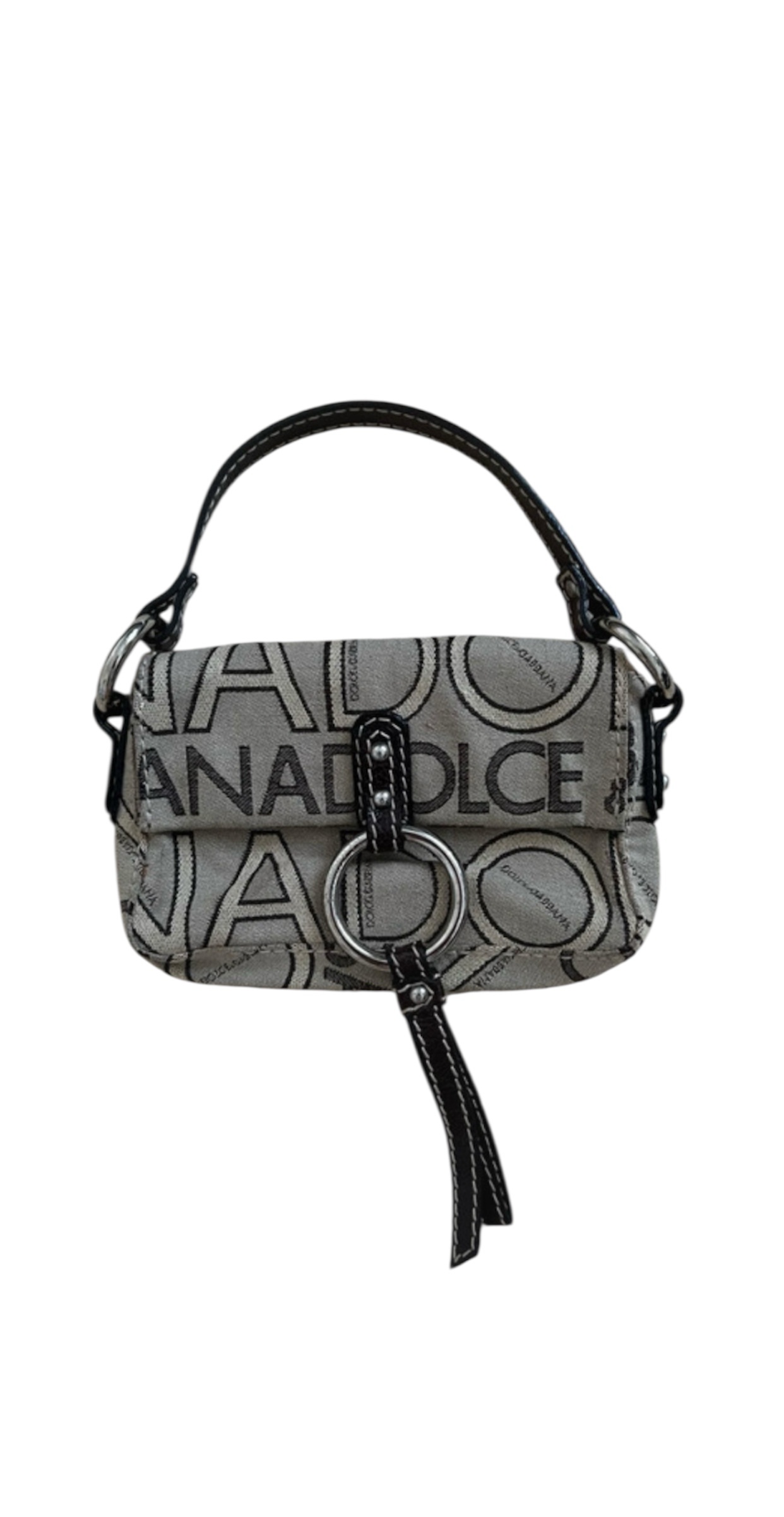 Dolce & Gabbana Logo Print Canvas Shoulder Bag - Grey & Black