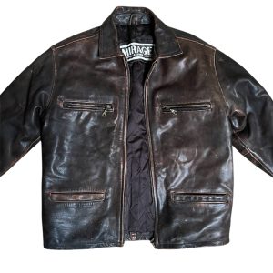 Vintage Mirage Brown Leather Jacket - Men's Size L - Distressed Bomber Style