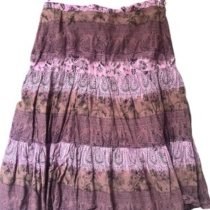 Boho Paisley Tiered Maxi Skirt - Purple & Brown - Size S